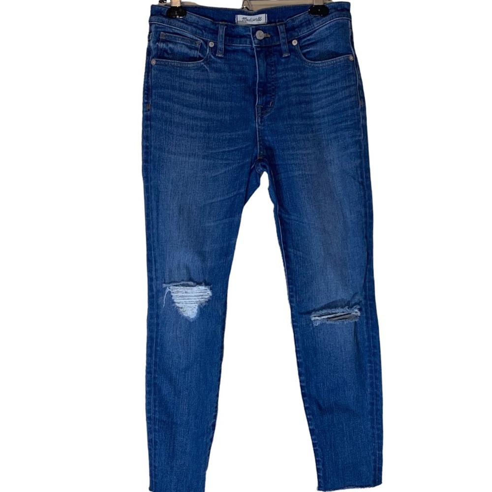Madewell | 9" High-Rise Skinny Crop Distressed Frayed Hem Jeans Medium Wash 29